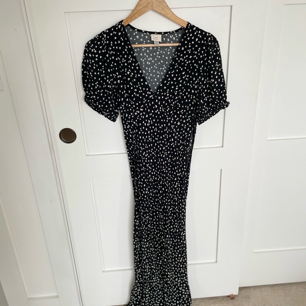 a new day Black Maxi Dress with White Dot Print
